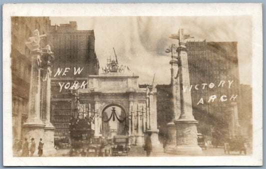NEW YORK NY VICTORY ARCH WWI ANTIQUE REAL PHOTO POSTCARD RPPC