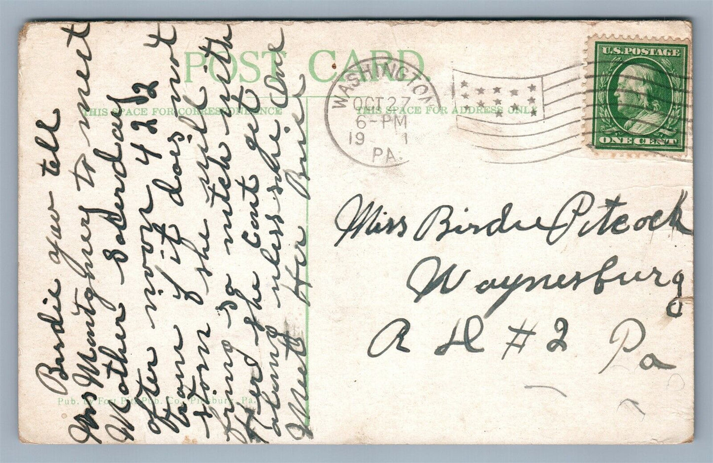 WASHINGTON PA NORTH MAIN STREET ANTIQUE POSTCARD