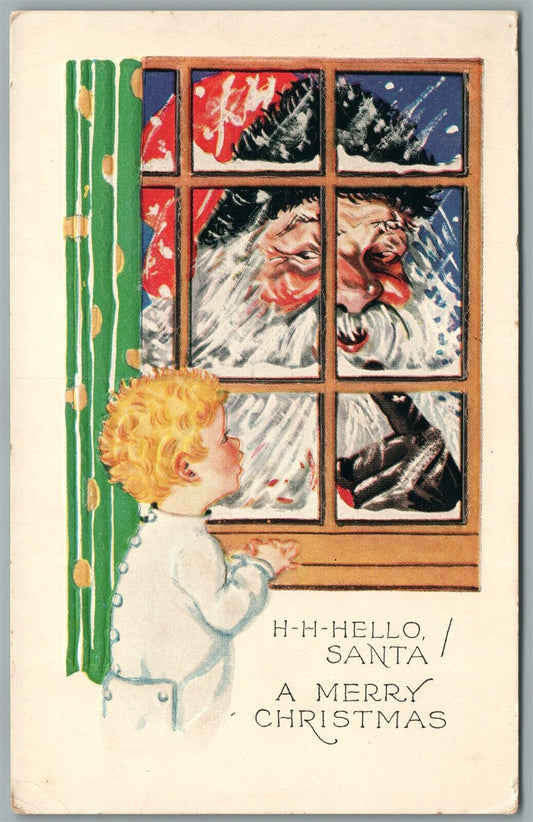 H-H-HELLO SANTA CHRISTMAS EMBOSSED ANTIQUE POSTCARD