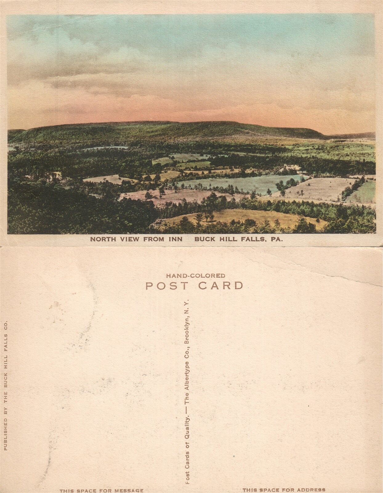 BUCK HILL FALLS PA VIEW FROM INN HAND COLORED ANTIQUE POSTCARD