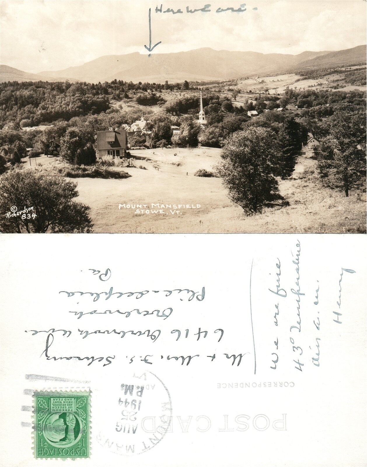 STOWE VT MT. MANSFIELD 1944 VINTAGE REAL PHOTO POSTCARD RPPC