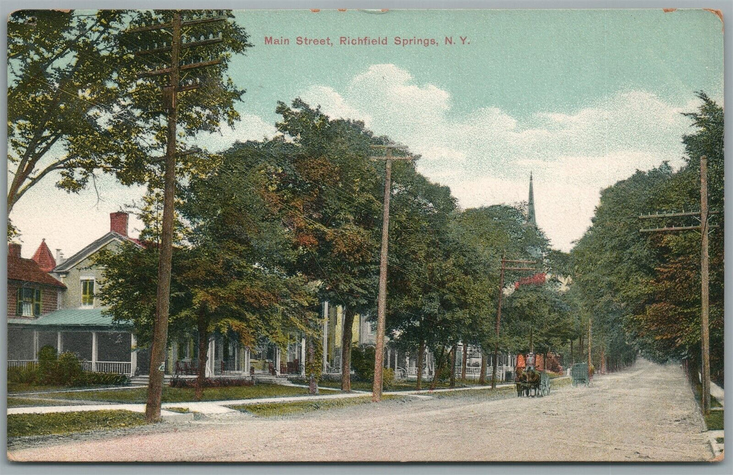 RICHFIELD SPRINGS NY MAIN STREET ANTIQUE POSTCARD