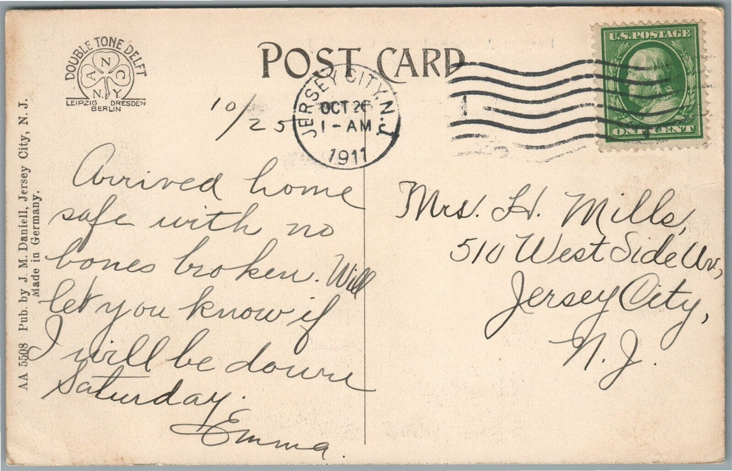 JERSEY CITY NJ BERGEN AVENUE ANTIQUE POSTCARD