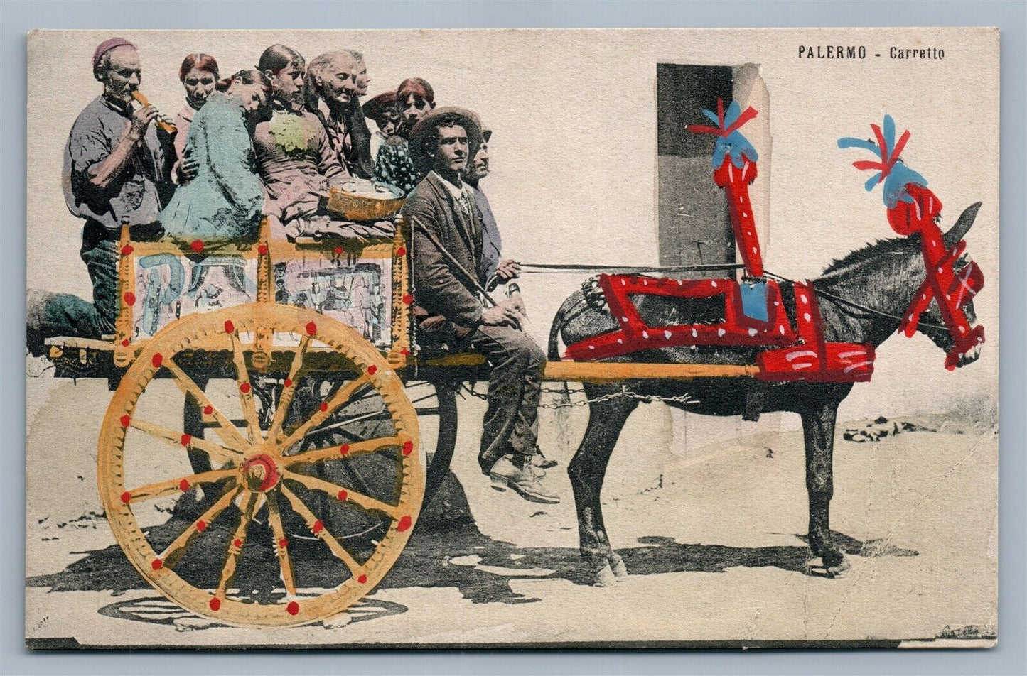 PALERMO CARRETTO DONKEY CART ITALIAN ANTIQUE POSTCARD