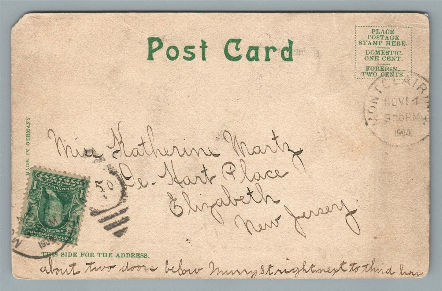 CALDWELL NJ BIRTHPLACE OF EX-PRESIDENT CLEVELAND ANTIQUE POSTCARD