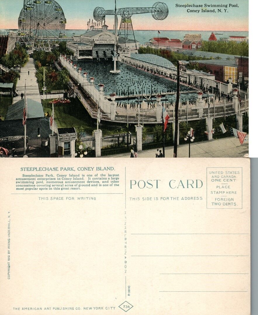 CONEY ISLAND BROOKLYN N.Y. STEEPLECHASE SWIMMING POOL ANTIQUE POSTCARD