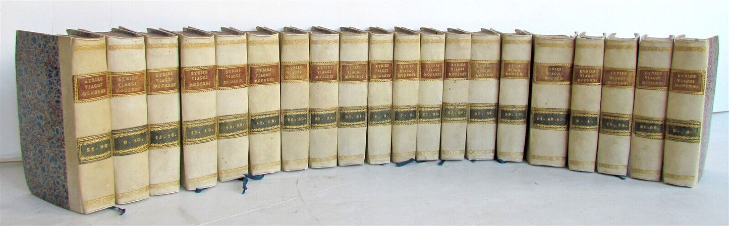 1830-1834 COLLECTION OF TRAVELS 20 VOLUMES antique Compendio dei viaggi moderni