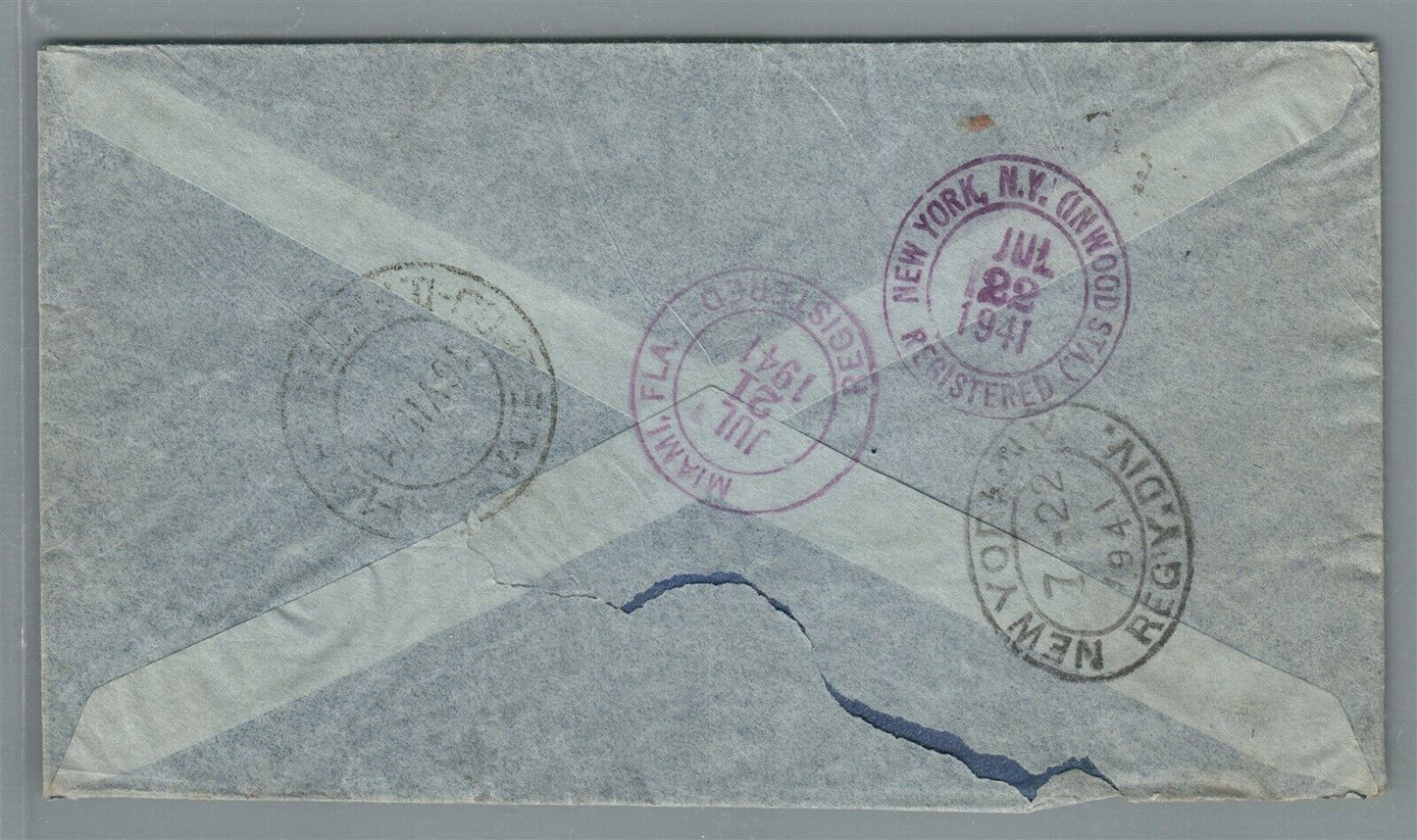 BRAZIL to NY USA 1941 VINTAGE COVER w/ STAMPS