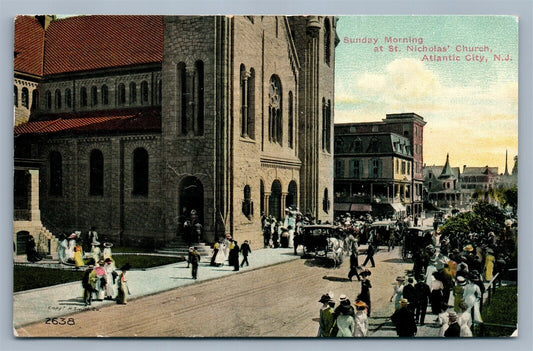 ATLANTIC CITY NJ ST.NICHOLAS CHURCH SUNDAY MORNING ANTIQUE POSTCARD
