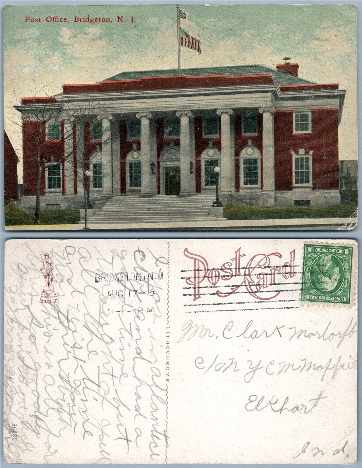 BRIDGETON N.J. POST OFFICE 1915 ANTIQUE POSTCARD