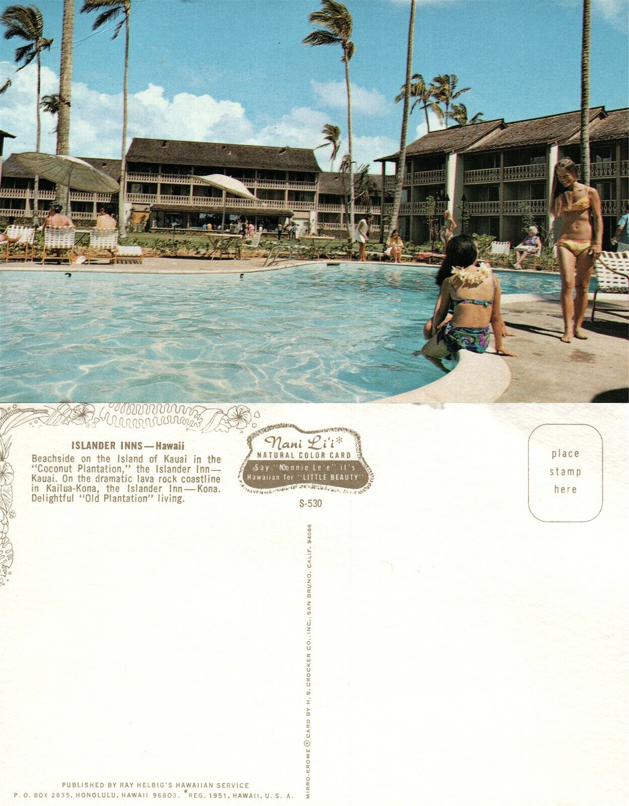 HAWAII ISLANDER INNS SWIMMING POOL VINTAGE POSTCARD