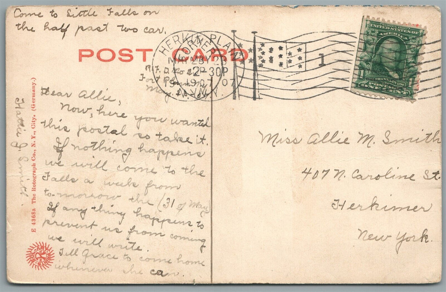 LITTLE FALLS NY EAST GANSEVOORT STREET ANTIQUE POSTCARD