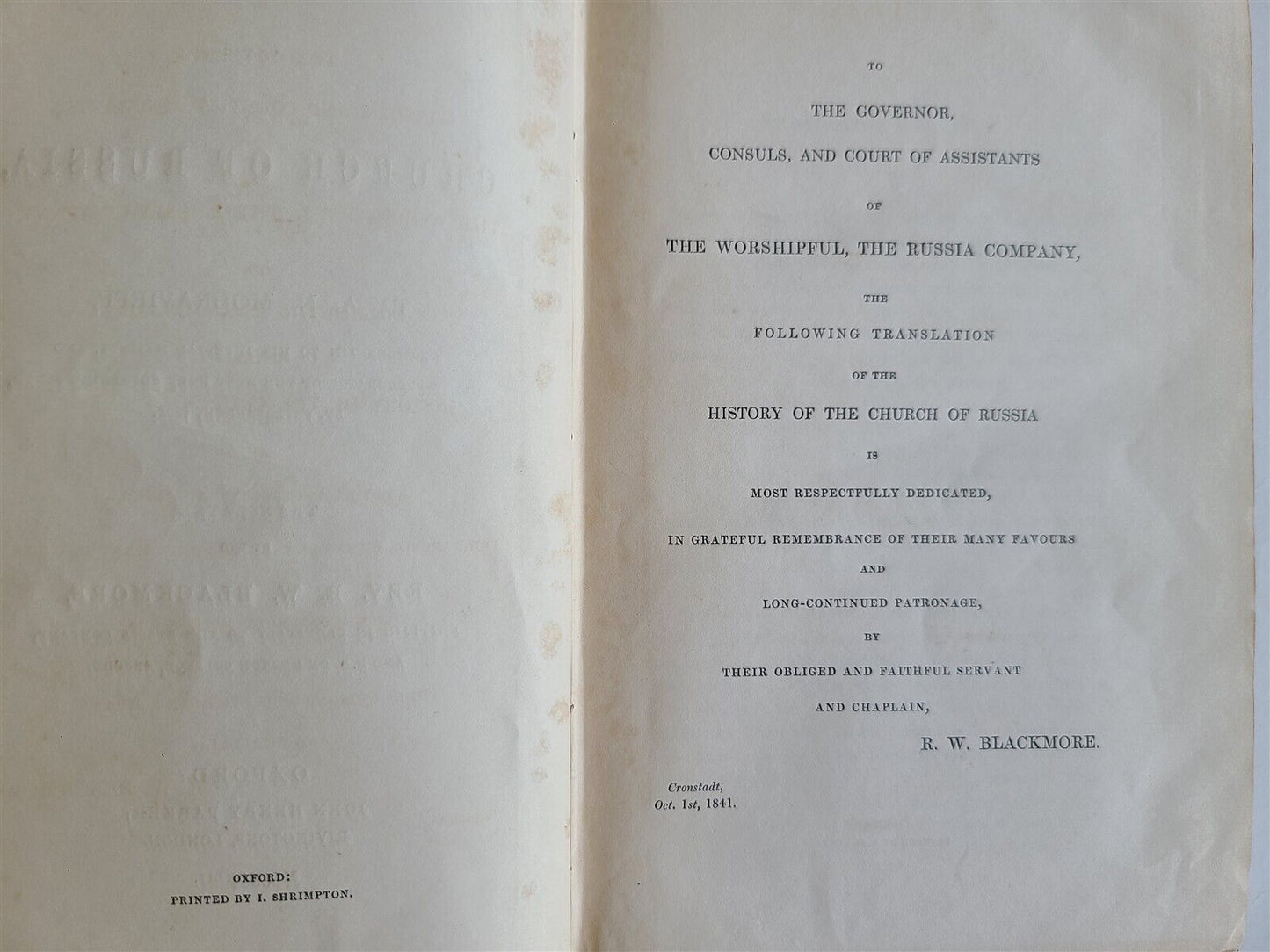 1842 HISTORY of CHURCH of RUSSIA by A. MOURAVIEFF antique