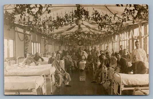 WWI MILITARY HOSPITAL ANTIQUE REAL PHOTO POSTCARD RPPC RED CROSS