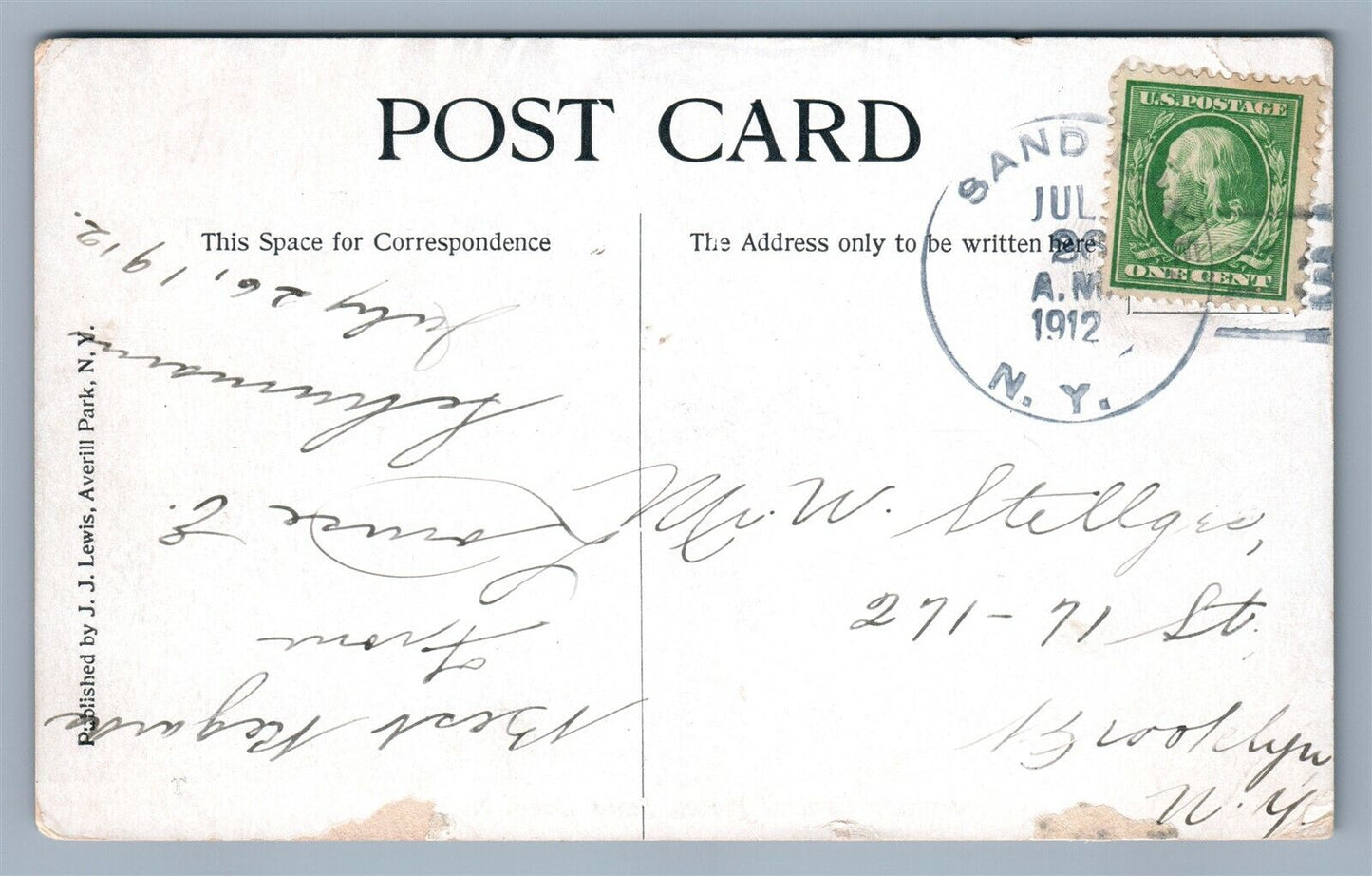 SAND LAKE NY CRAPE'S CENTRAL HOTEL ANTIQUE POSTCARD