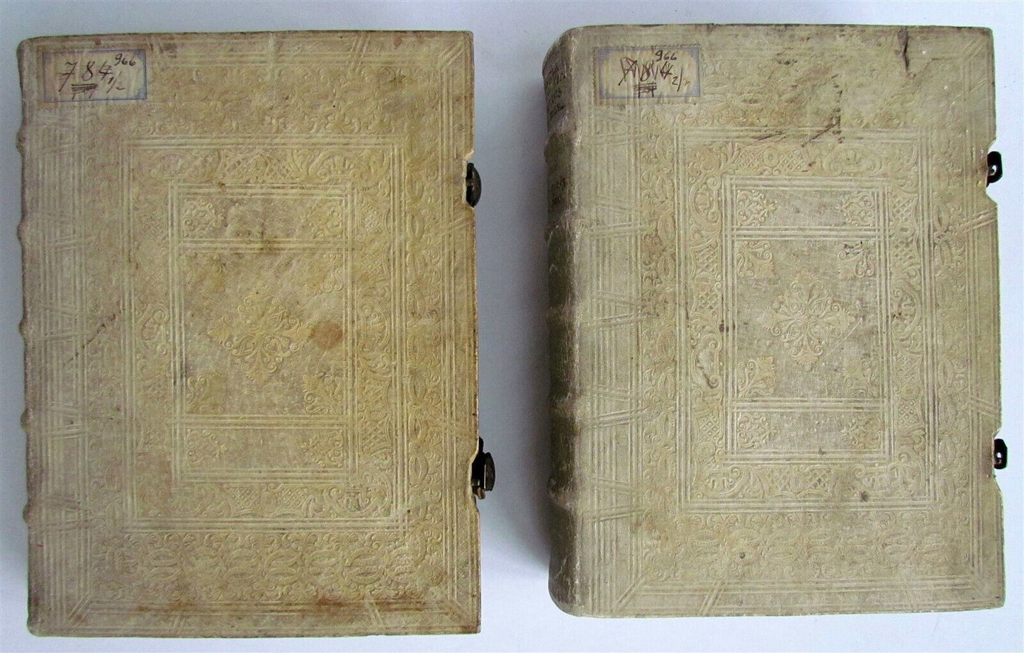 1751 2 VOLUMES PIGSKIN BINDINGS THEOLOGY by Daniele Concina ANTIQUE