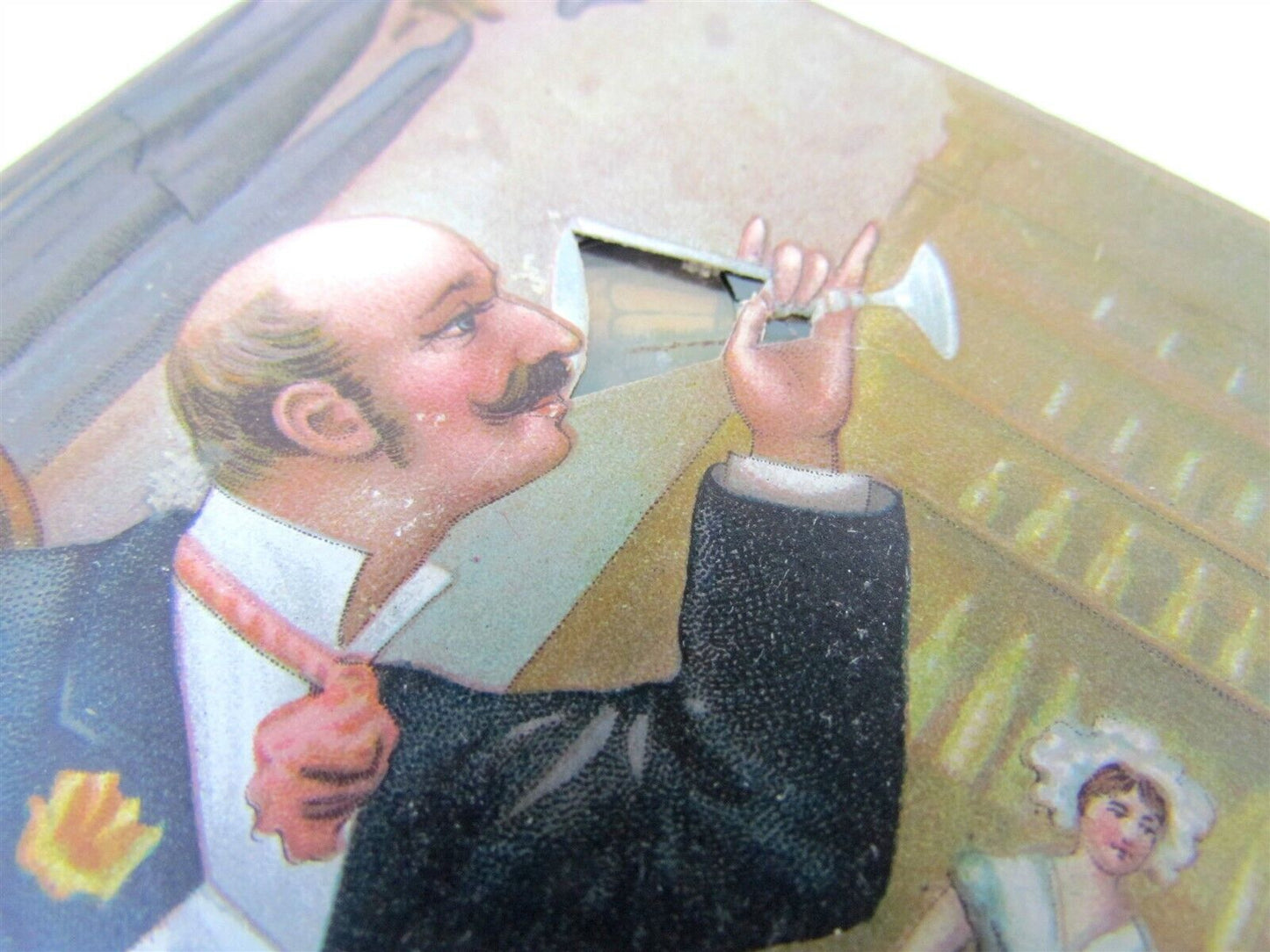 WINE DRINKERS MECHANICAL DOUBLE SIDED COMIC ANTIQUE POSTCARD