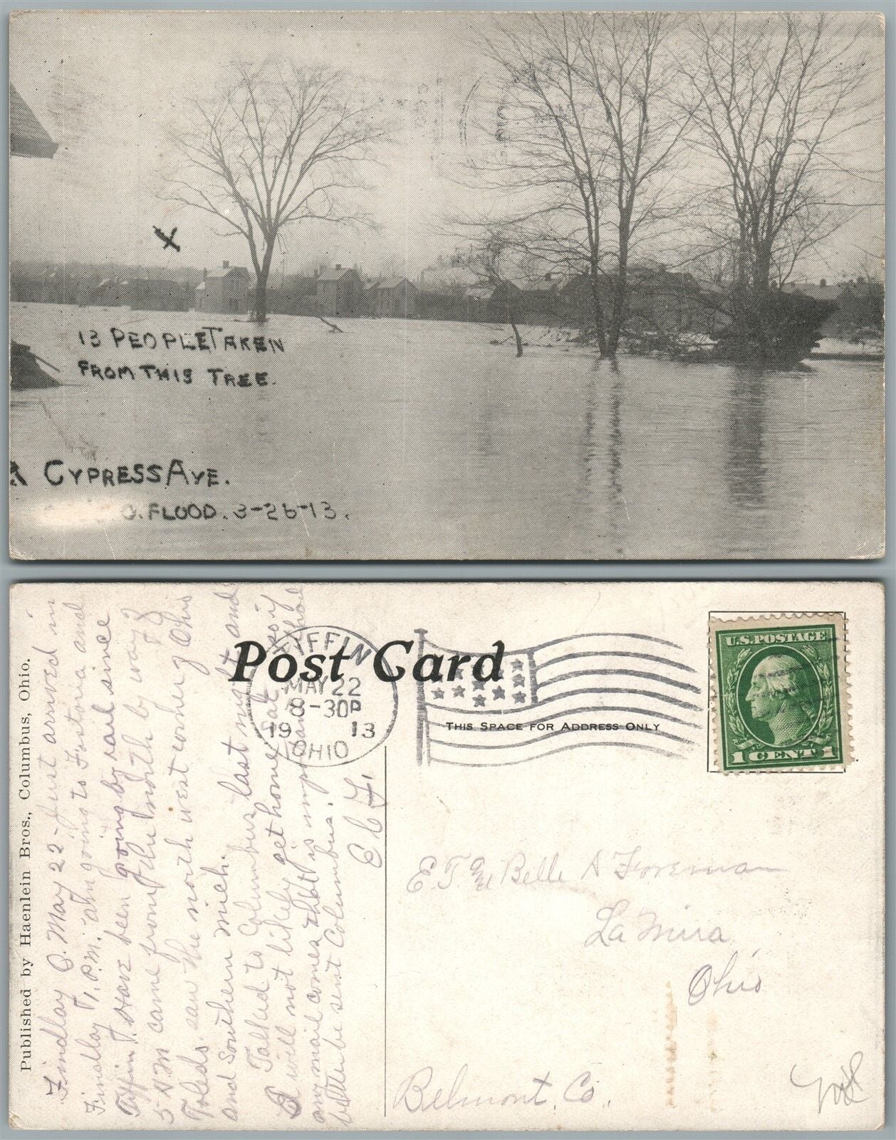 COLUMBUS OH CYPRESS AVENUE GREAT 1913 FLOOD ANTIQUE POSTCARD