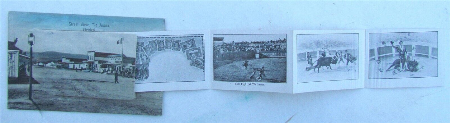 TIJUANA MEXICO STREET VIEW ANTIQUE POSTCARD w/ FOLD OUT MINIATURE VIEWS