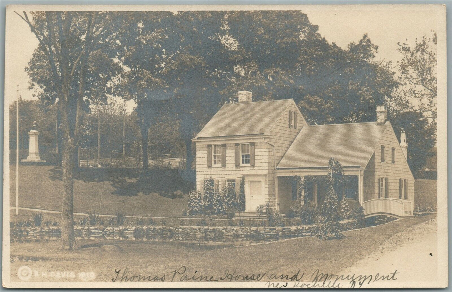 NEW ROCHELLE NY THOMAS PAINE HOUSE & MONUMENT ANTIQUE REAL PHOTO POSTCARD RPPC