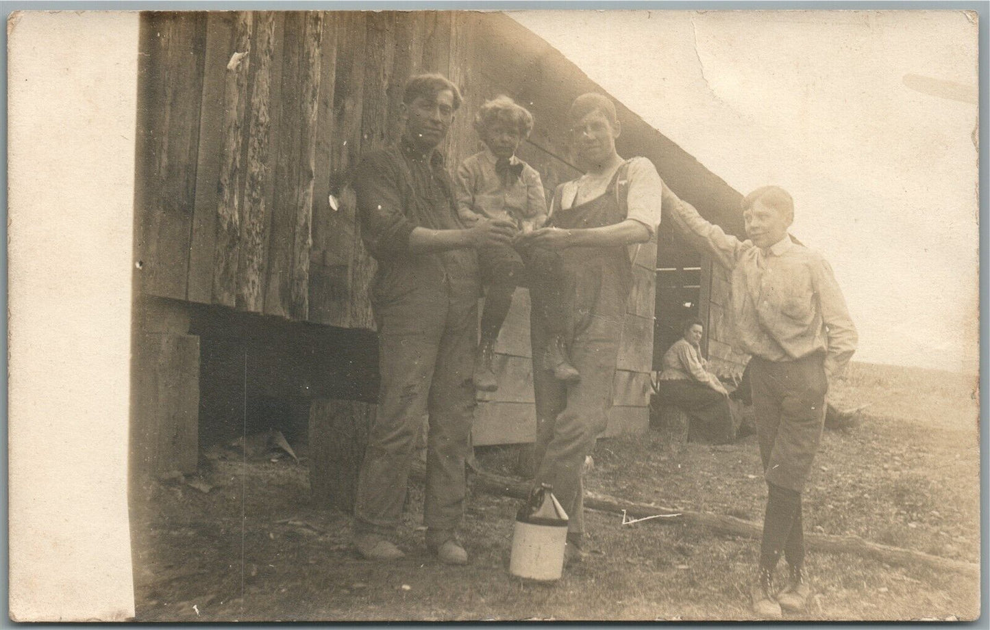 2 MEN w/ LITTLE BOY ANTIQUE REAL PHOTO POSTCARD RPPC