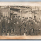 VIOLIN PLAYER w/ MENS CROWD ANTIQUE REAL PHOTO POSTCARD RPPC