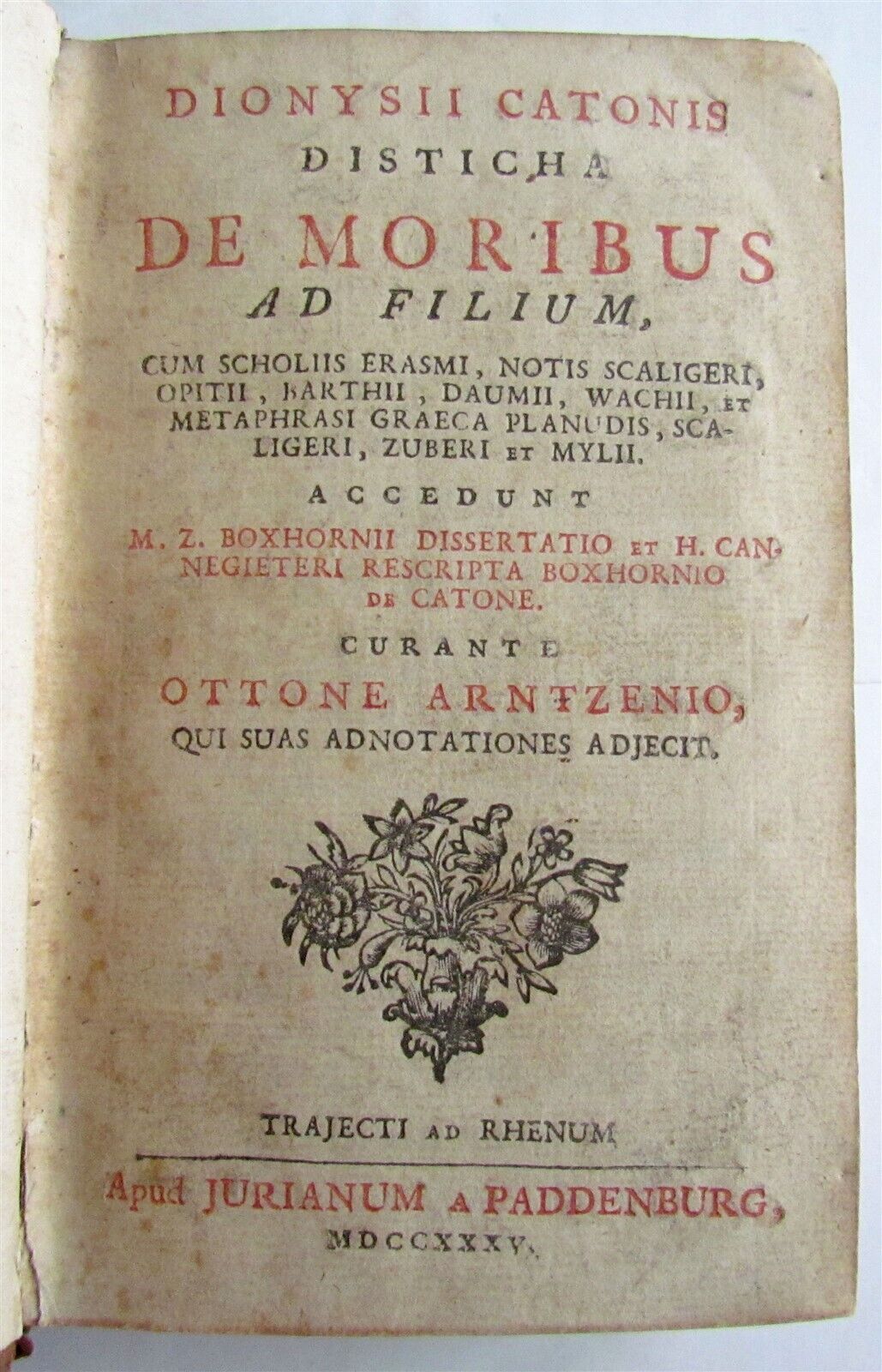 1735 DISTICHA DE MORBIUS AD FILIUM antique Distichs of Cato by Dionisii Catonis