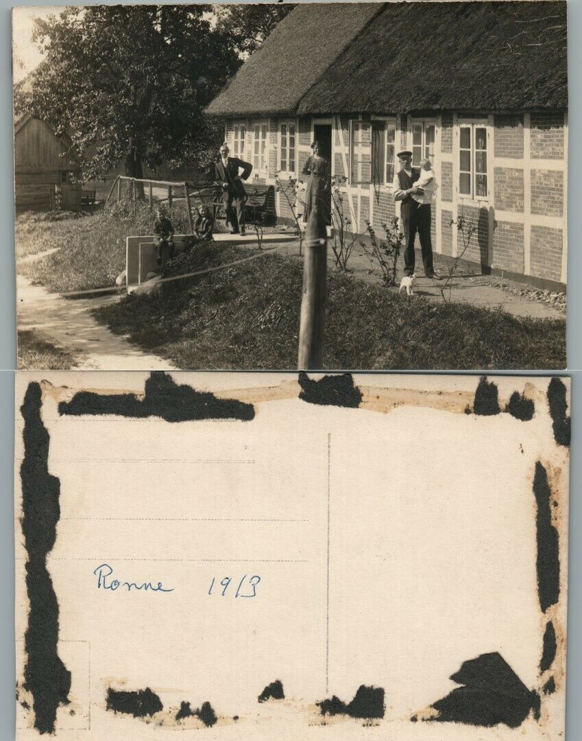 ANTIQUE 1913 RPPC REAL PHOTO POSTCARD - FAMILY WITH KIDS AT THE HOUSE