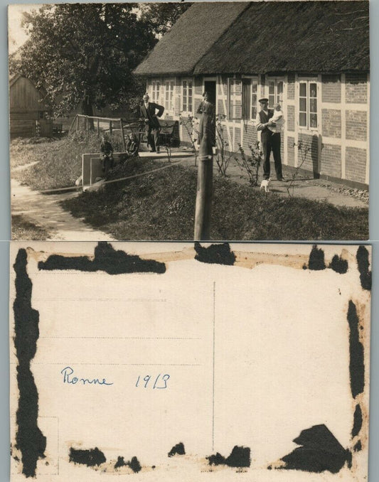 ANTIQUE 1913 RPPC REAL PHOTO POSTCARD - FAMILY WITH KIDS AT THE HOUSE