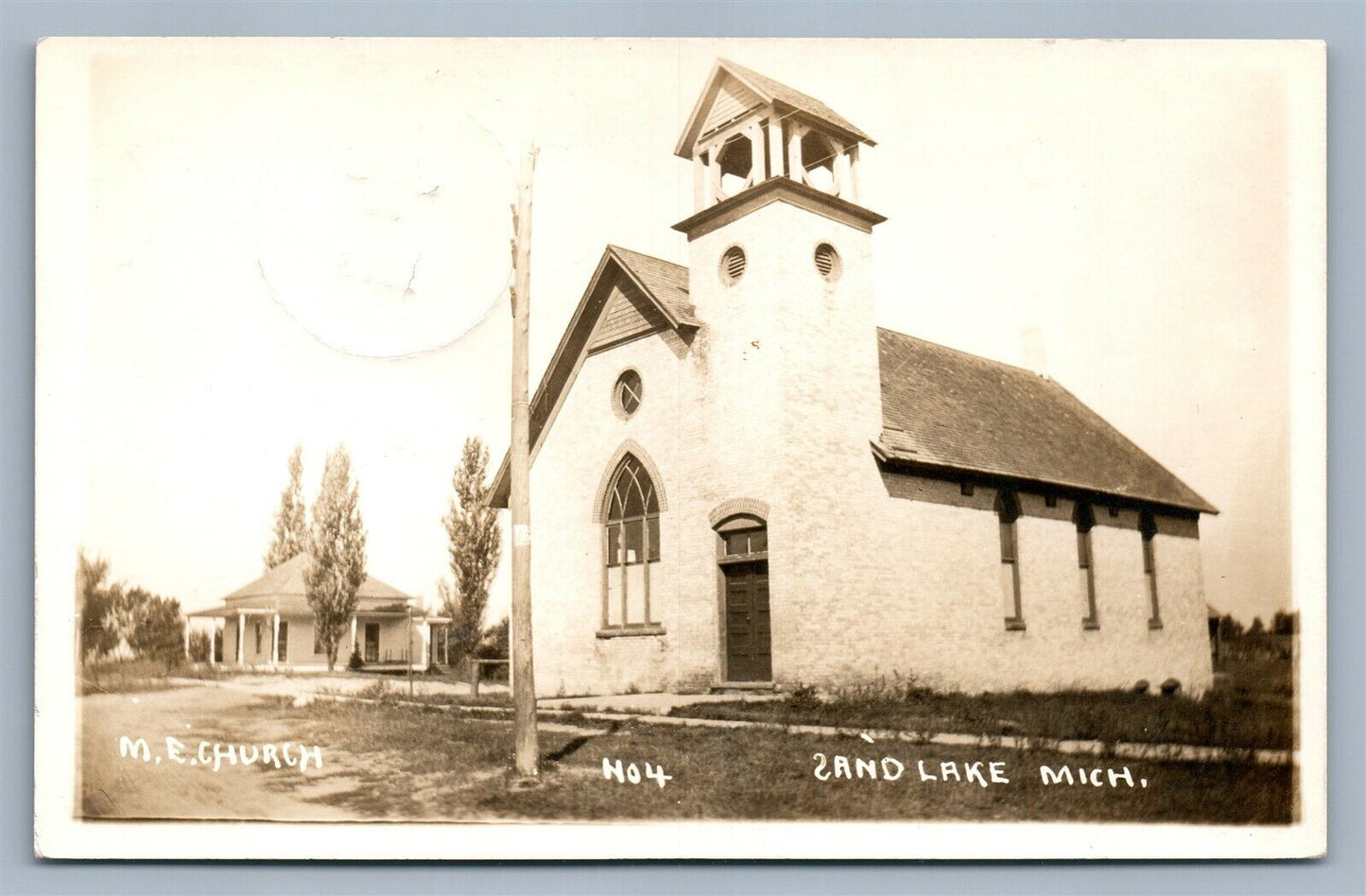 SAND LAKE MI M.E. CHURCH ANTIQUE REAL PHOTO POSTCARD RPPC