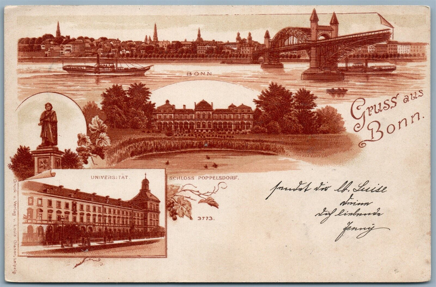 GRUSS AUS BONN GERMANY 1899 ANTIQUE POSTCARD