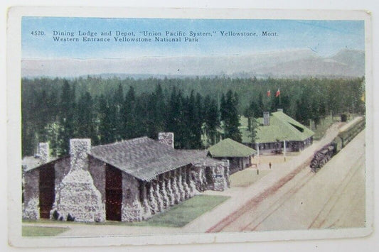 UNION PACIFIC RAILROAD DEPOT YELLOWSTONE MONTANA  train railway ANTIQUE POSTCARD