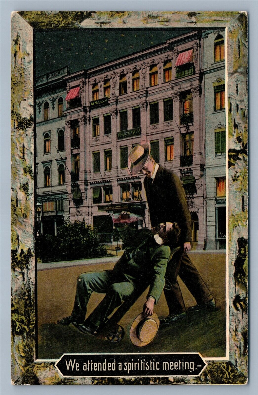 AFTER SPIRITISTIC MEETING ANTIQUE POSTCARD