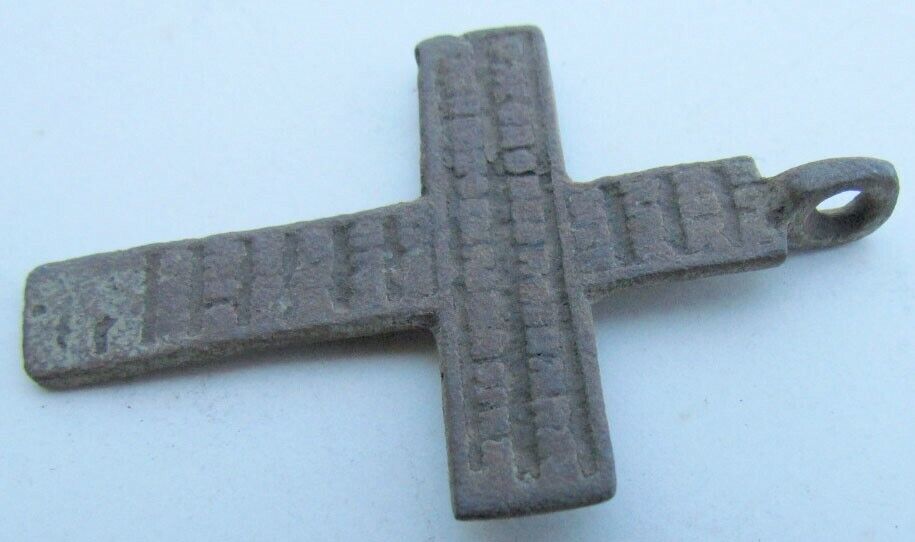 RUSSIAN 17th CENTURY ANTIQUE BRASS NECK CROSS icon