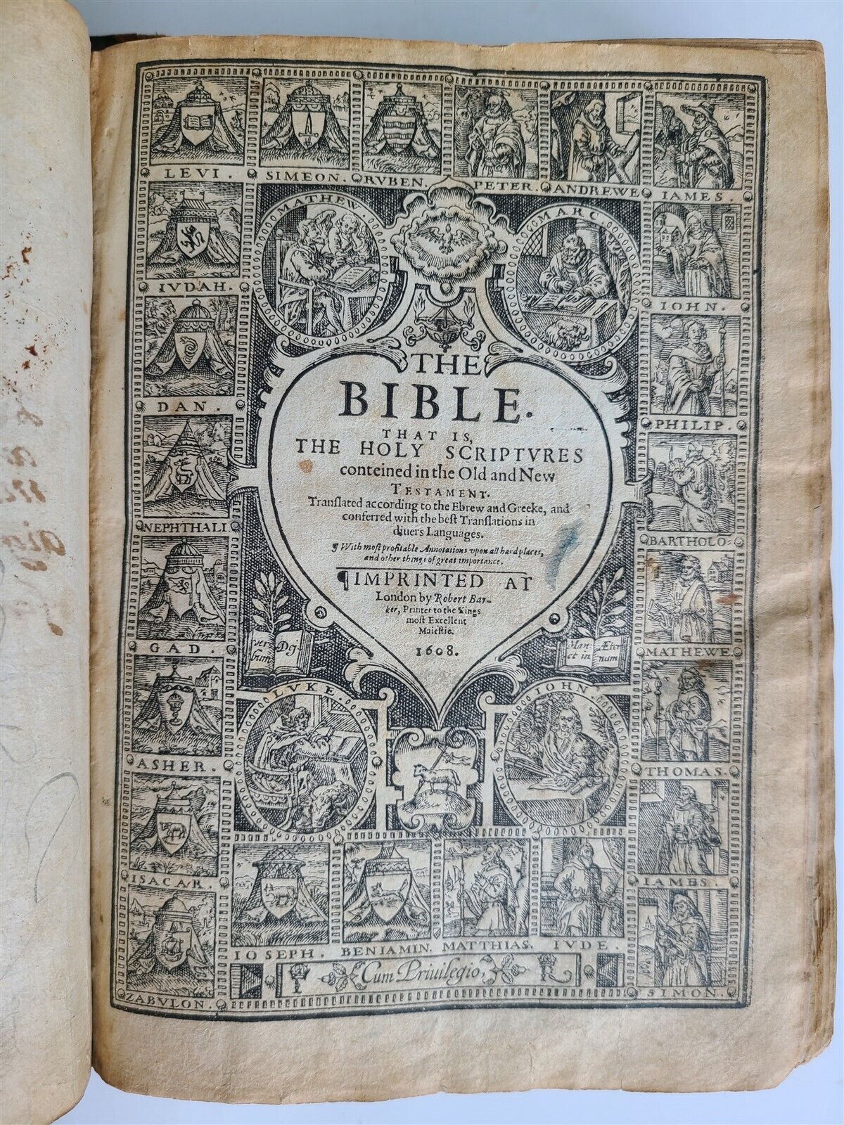 1608 BIBLE in ENGLISH by Robert Barker antique