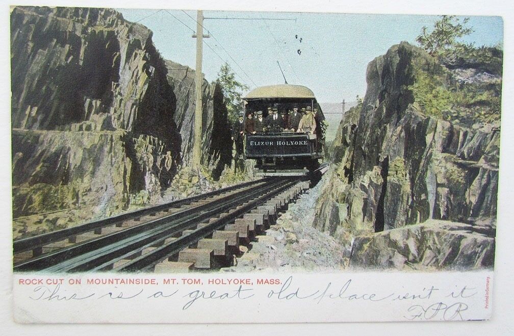 VINTAGE 1906 POSTCARD ROCK CUT MT. TOM HOLYOKE MASS. train railway railroad
