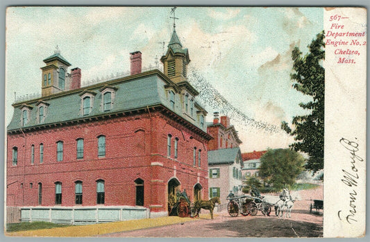 CHELSEY MA FIRE DEPARTMENT ENGINE No. 2 ANTIQUE POSTCARD