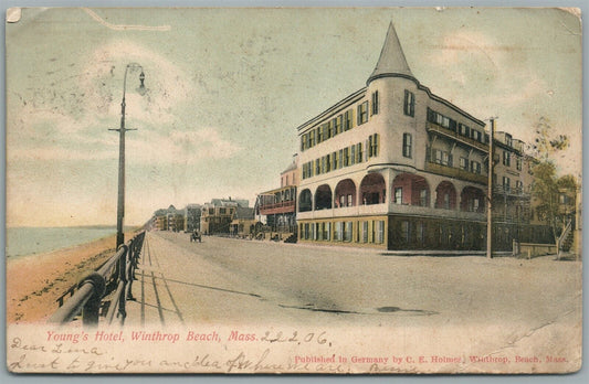 WINTHROP BEACH MA YOUNG'S HOTEL ANTIQUE POSTCARD