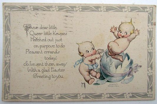 1925 VINTAGE EASTER GREETING ARTIST SIGNED POSTCARD by ROSE O'NEILL