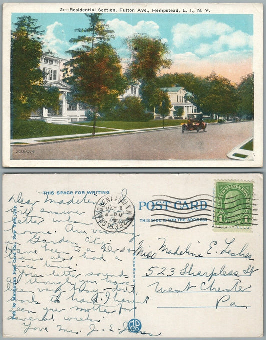 LONG ISLAND HEMPSTEAD N.Y. FULTON AVENUE 1933 VINTAGE POSTCARD