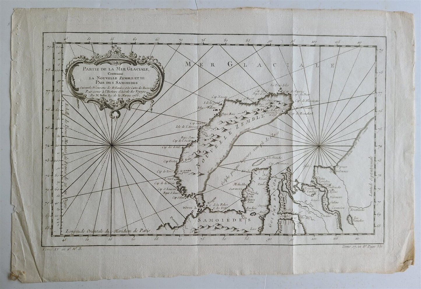 1758 MAP PARTIE DE LA MER GLACIALE contenants La Nouvelle Zemble RUSSIA antique