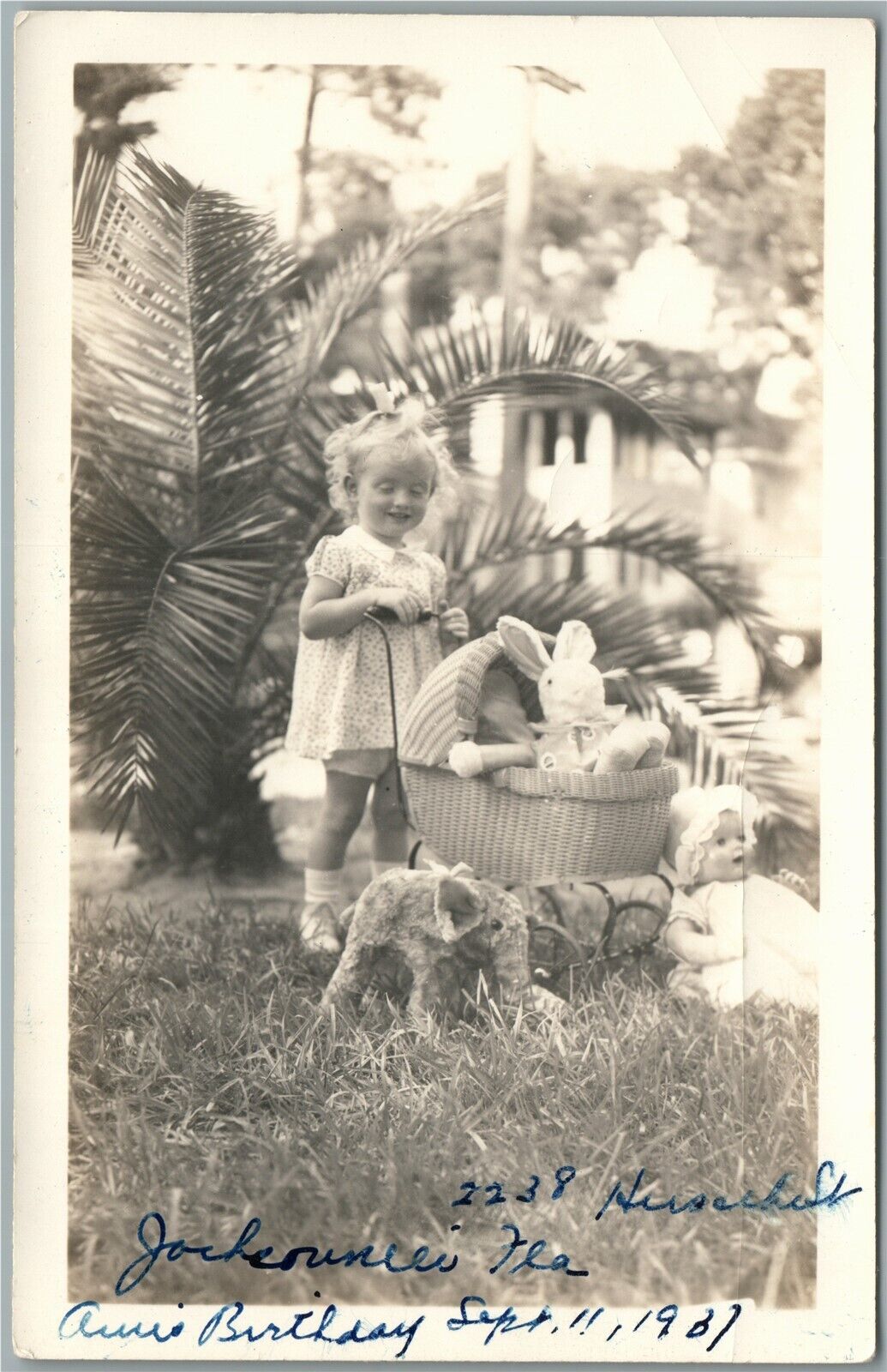 LITTLE GIRL w/ TOYS VINTAGE REAL PHOTO