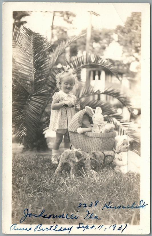 LITTLE GIRL w/ TOYS VINTAGE REAL PHOTO