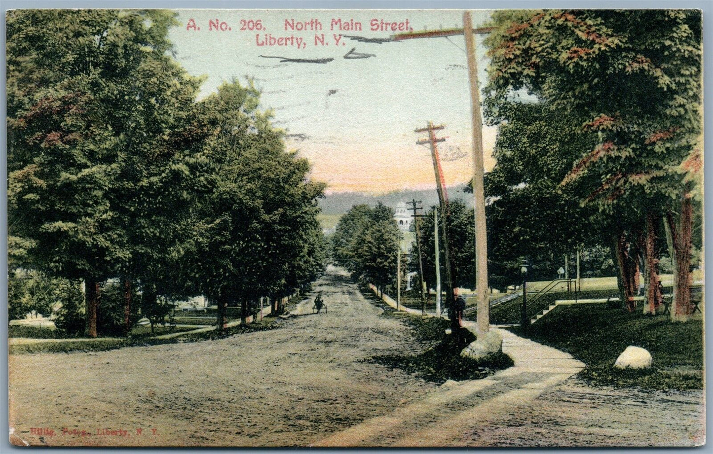 LIBERTY NY NORTH MAIN STREET 1909 ANTIQUE POSTCARD