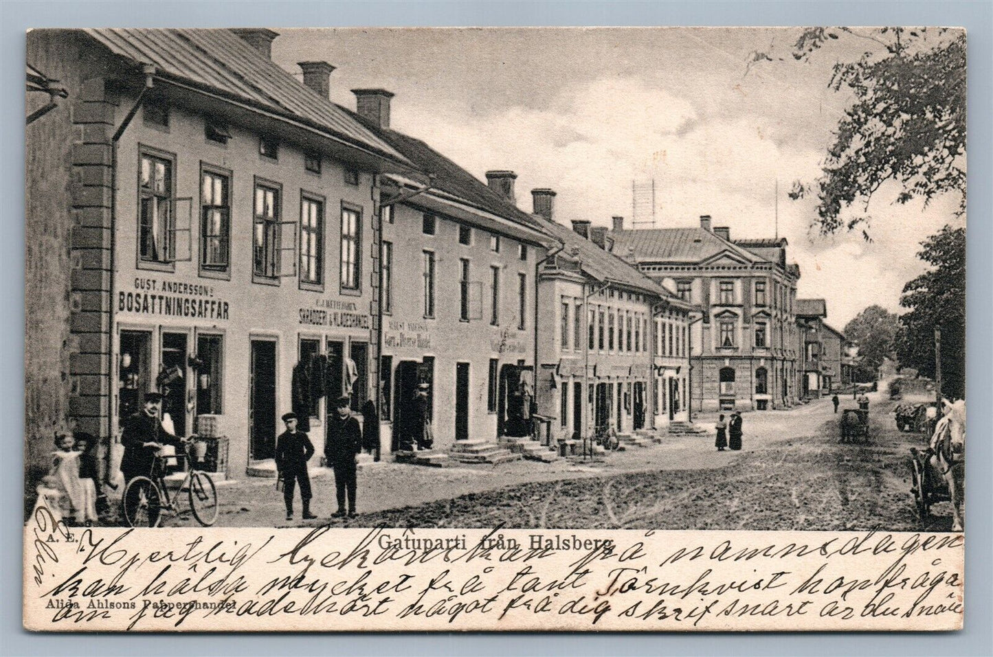 SWEDEN GATUPARTI FRAN HALSBERG ANTIQUE POSTCARD w/ STAMP