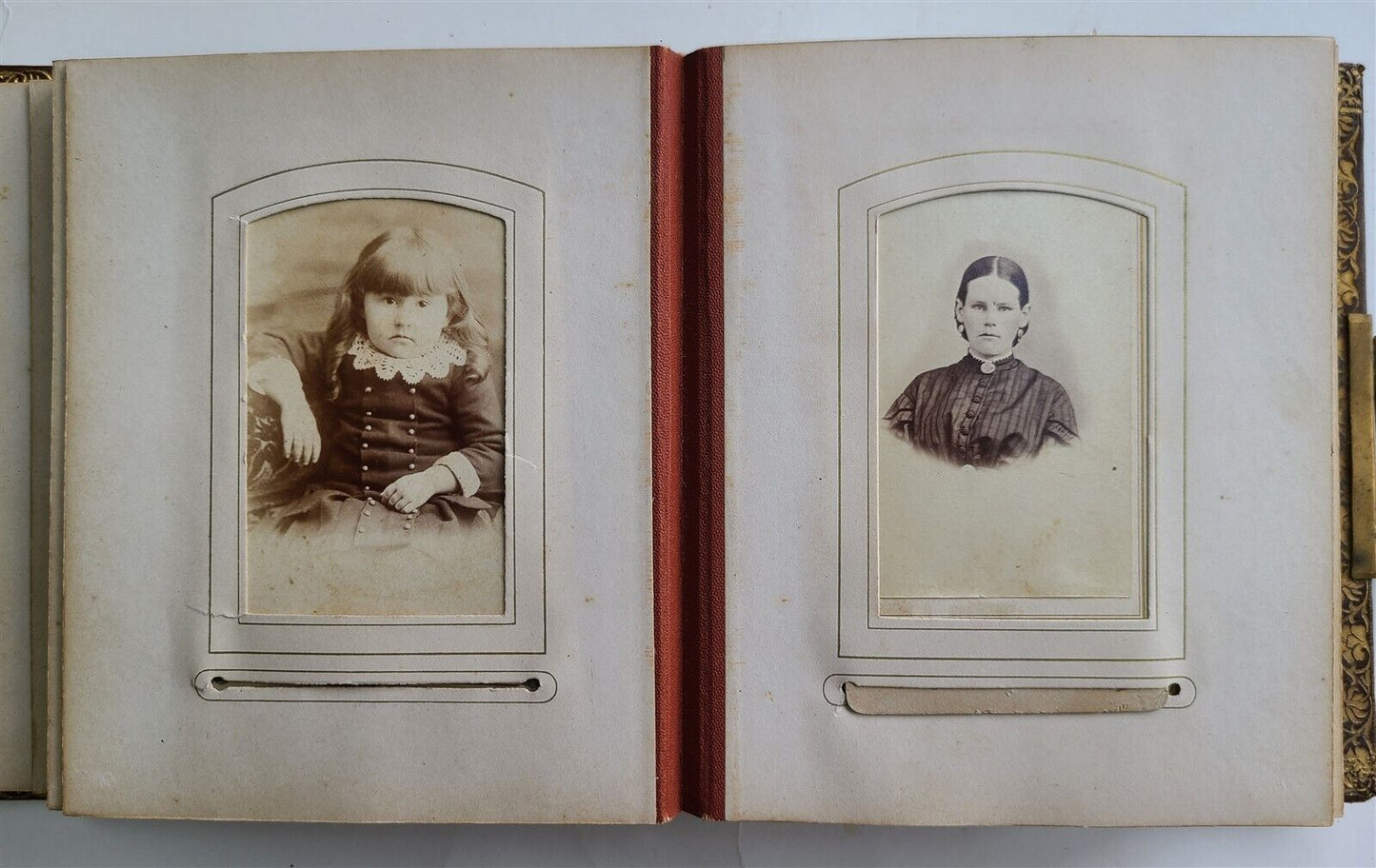 1880s PHOTO ALBUM VICTORIAN antique w/ decorative binding w/CDV 50 photos