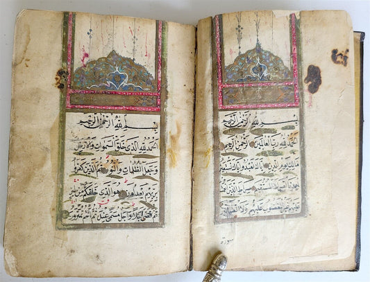 19th CENTURY MANUSCRIPT KORAN in OTTOMAN TURKISH LANGUAGE antique ILLUMINATED