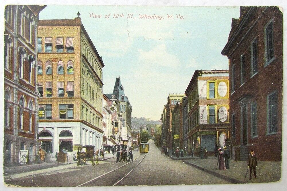 VIEW OF 12th STREET WHEELING W.VIRGINIA 1914 ANTIQUE POSTCARD