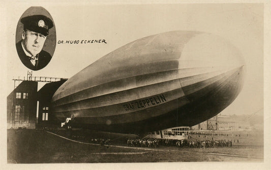 GRAF ZEPPELIN DIRIGIBLE & DR. HUGO ECKENER ANTIQUE REAL PHOTO POSTCARD RPPC