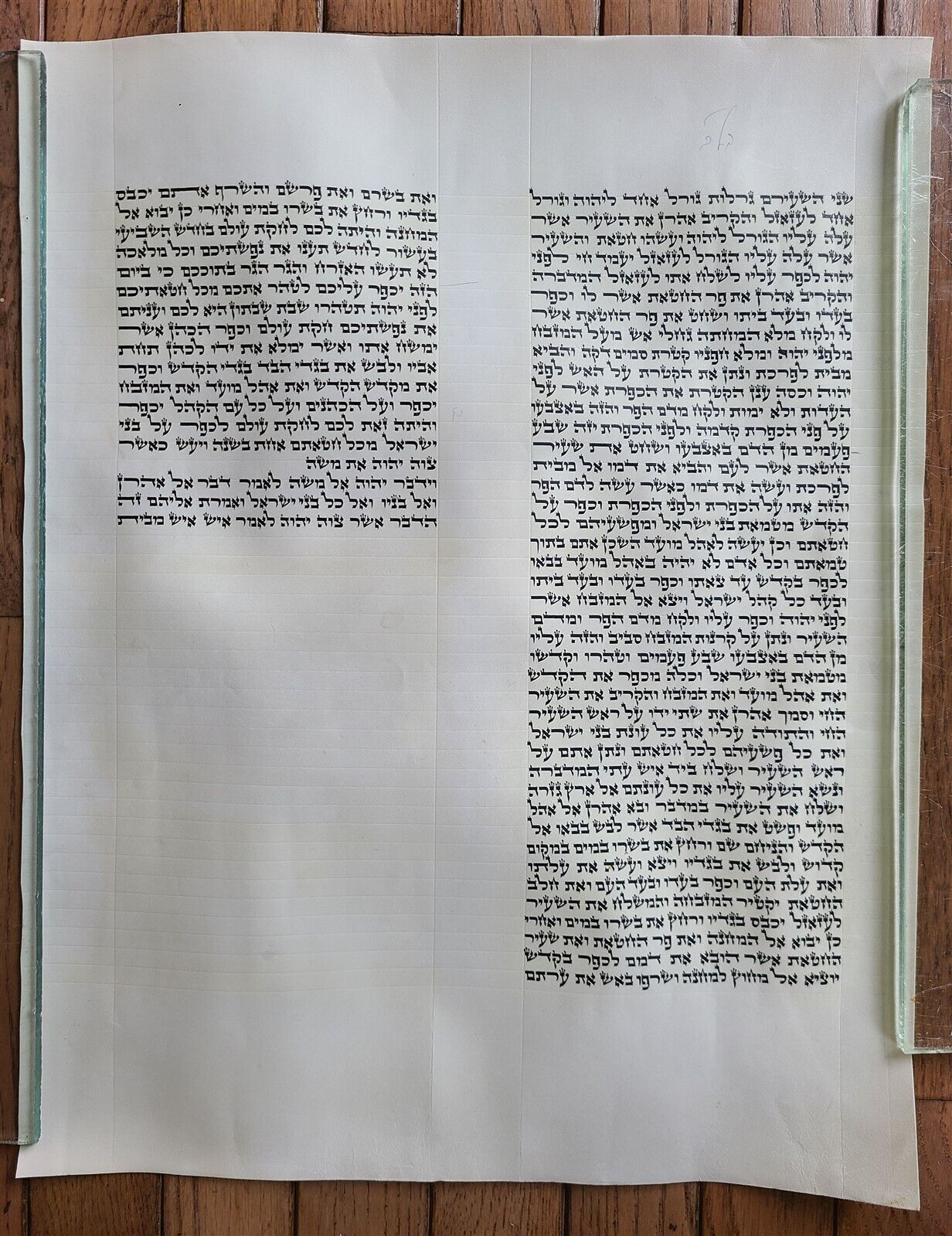 TORAH SCROLL FRAGMENT MANUSCRIPT on VELLUM VINTAGE BIBLE 14.5 x 18.5"